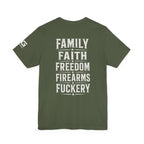 Liberty 1776 Tee - "Family Faith Freedom Firearms" Patriotic T-Shirt