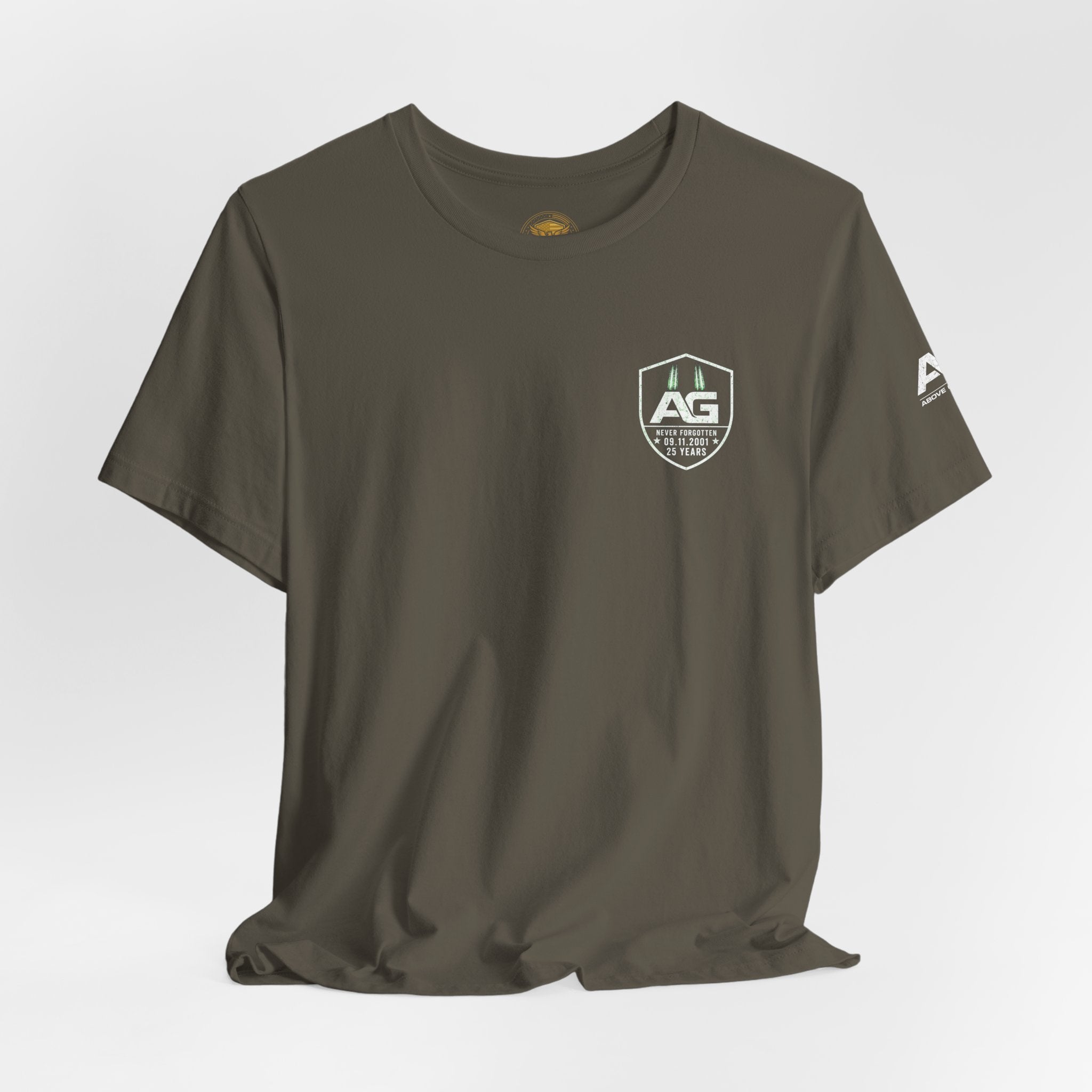 9/11 Memorial T-Shirt — "Never Forgotten 25 Years" American Flag Tribute Tee