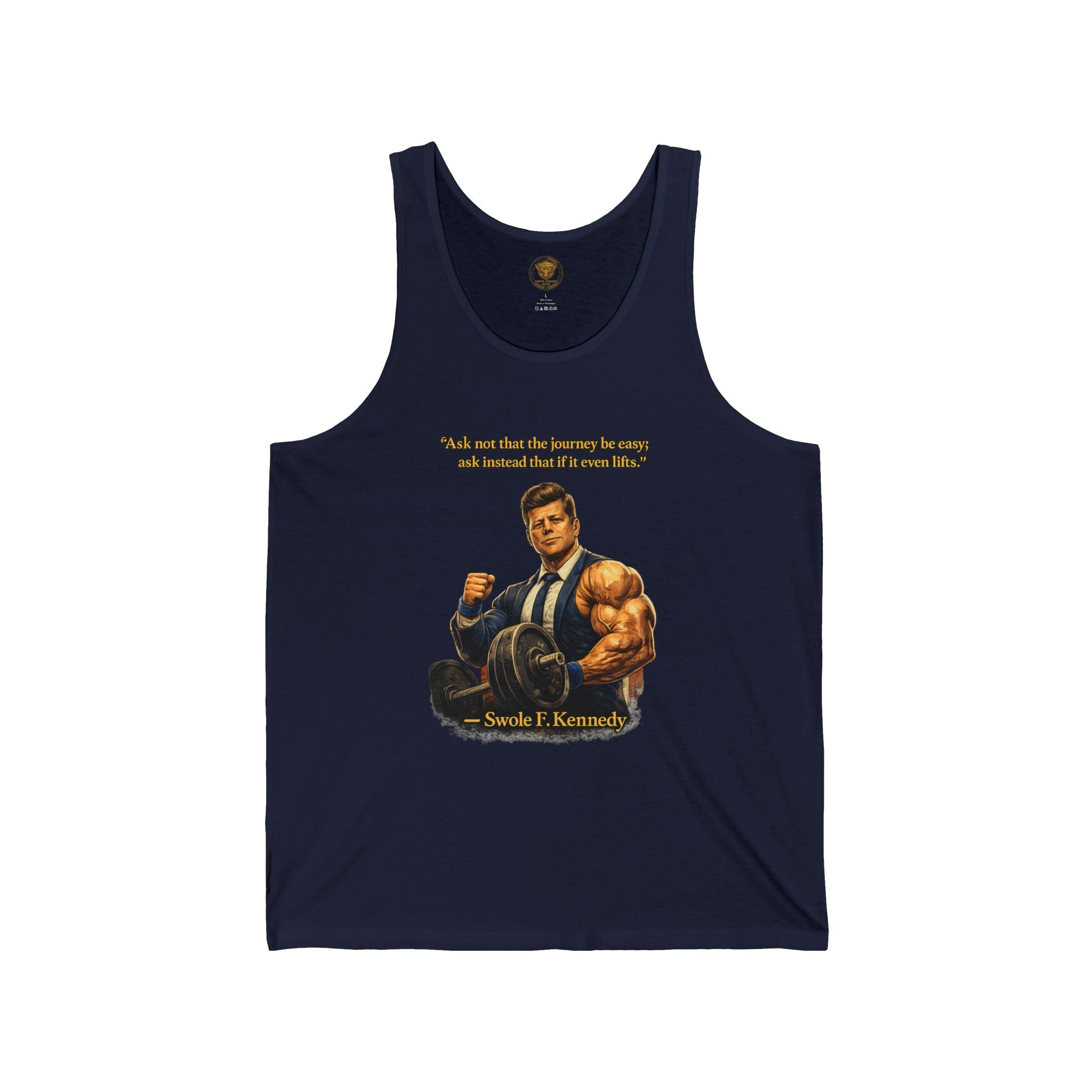 Muscle JFK Tank Top – 'Ask not...' Vintage Political Humor Fitness Tee