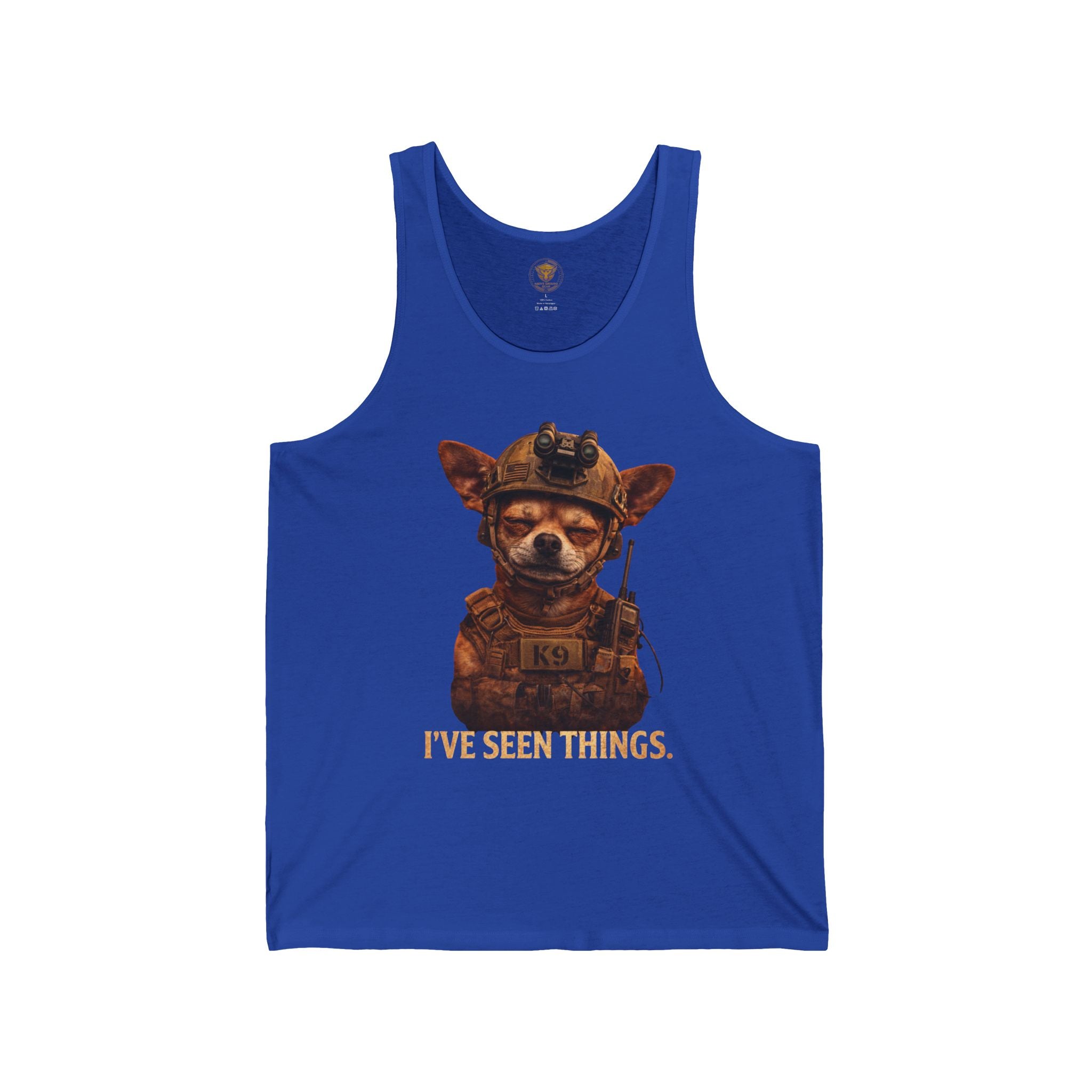 Tactical Chihuahua Tank Top — "I've Seen Things" Military Dog Graphic