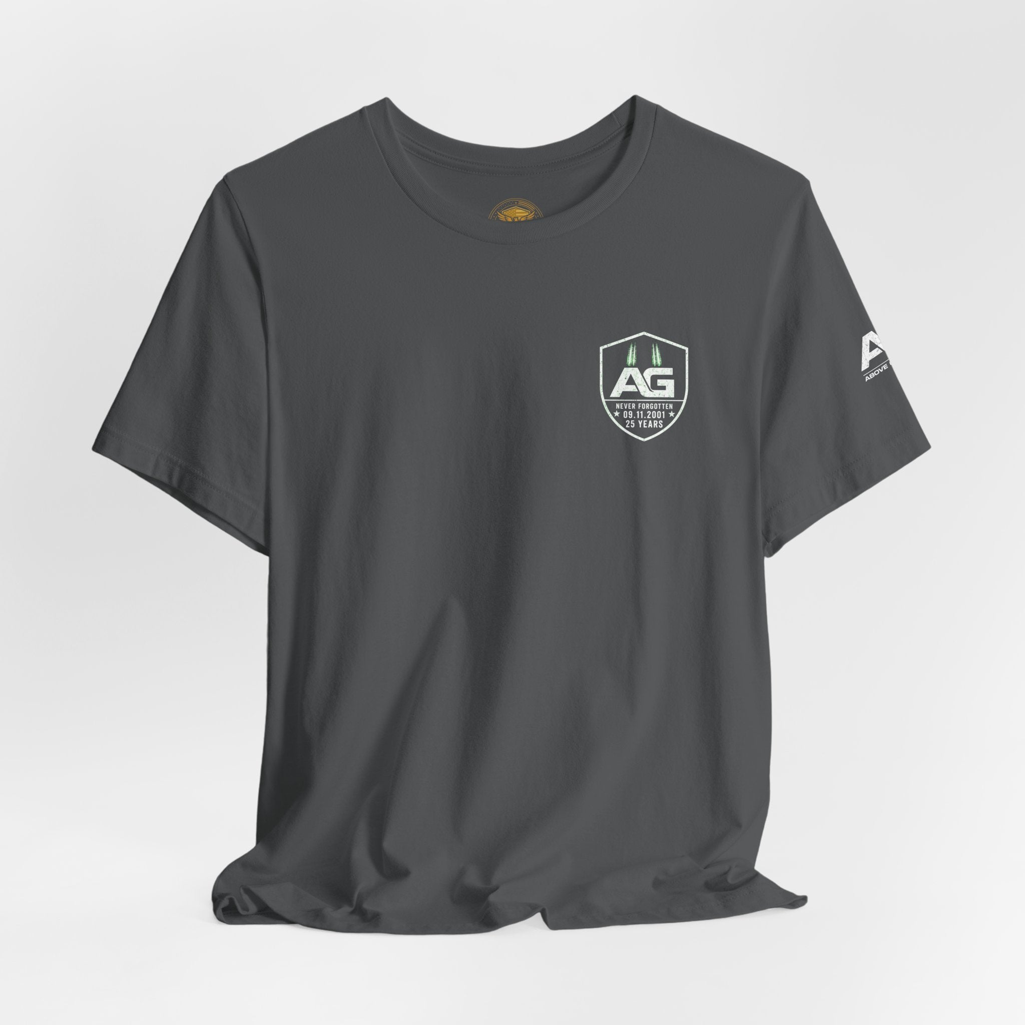 9/11 Memorial T-Shirt — "Never Forgotten 25 Years" American Flag Tribute Tee