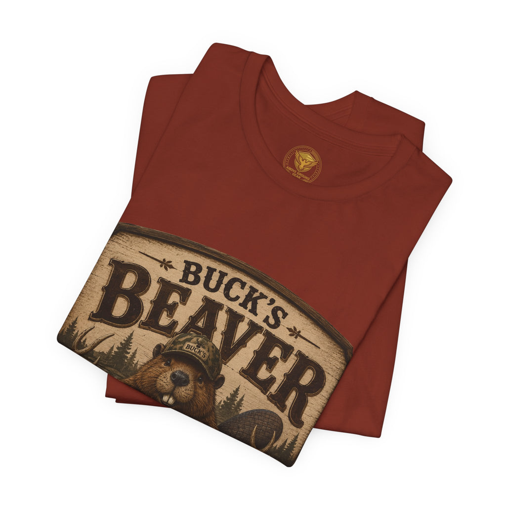 Beaver Taxidermy T‑Shirt — "Buck's Beaver Taxidermy: you duffern I'll stuff 'em" Rustic Hunting Tee