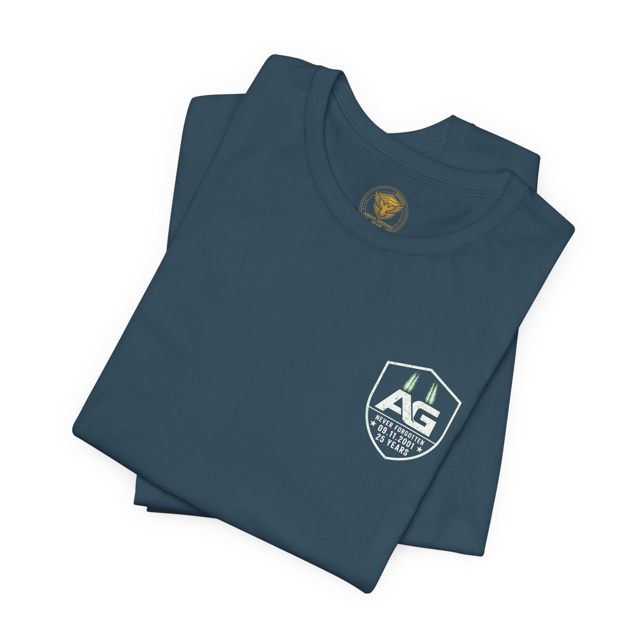 9/11 Memorial T-Shirt — "Never Forgotten 25 Years" American Flag Tribute Tee