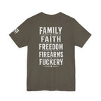 Liberty 1776 Tee - "Family Faith Freedom Firearms" Patriotic T-Shirt