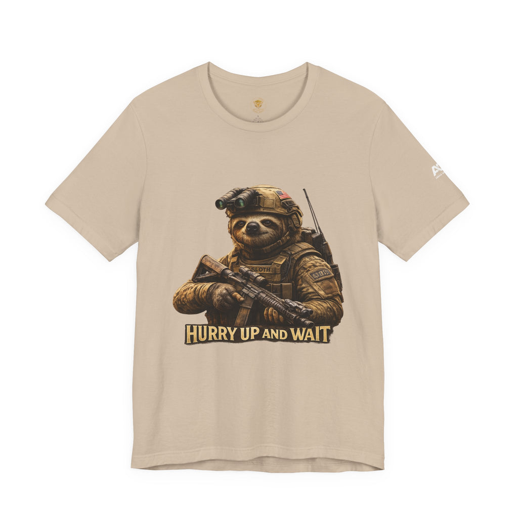 T-Shirt — 'Hurry Up and Wait' Military Sloth Graphic Tee