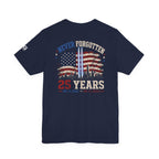 9/11 Memorial T-Shirt — "Never Forgotten 25 Years" American Flag Tribute Tee