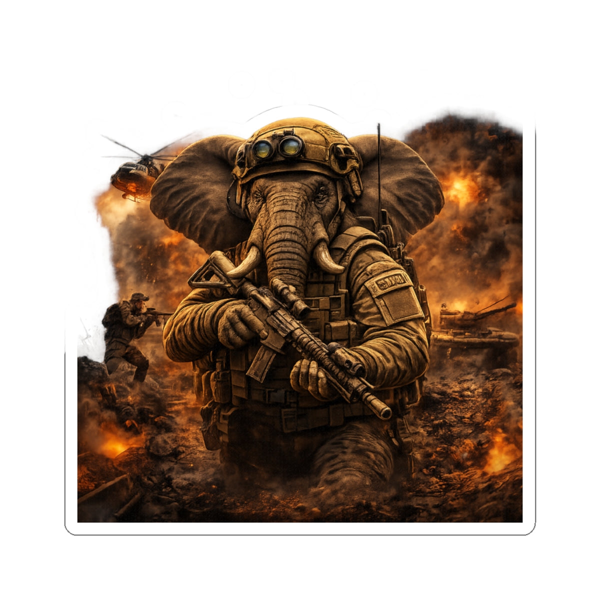 Elephant Soldier Kiss-Cut Sticker – Tactical Warzone Military Design