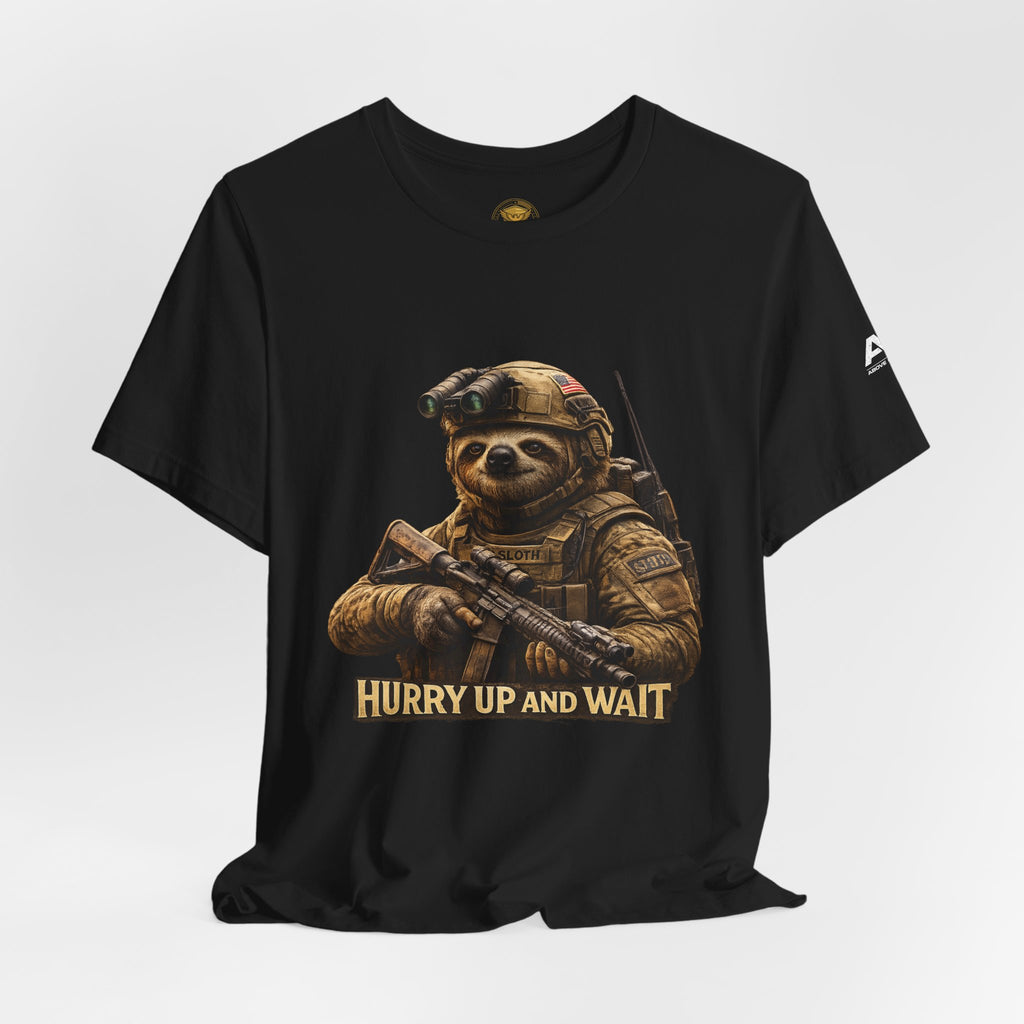 T-Shirt — 'Hurry Up and Wait' Military Sloth Graphic Tee