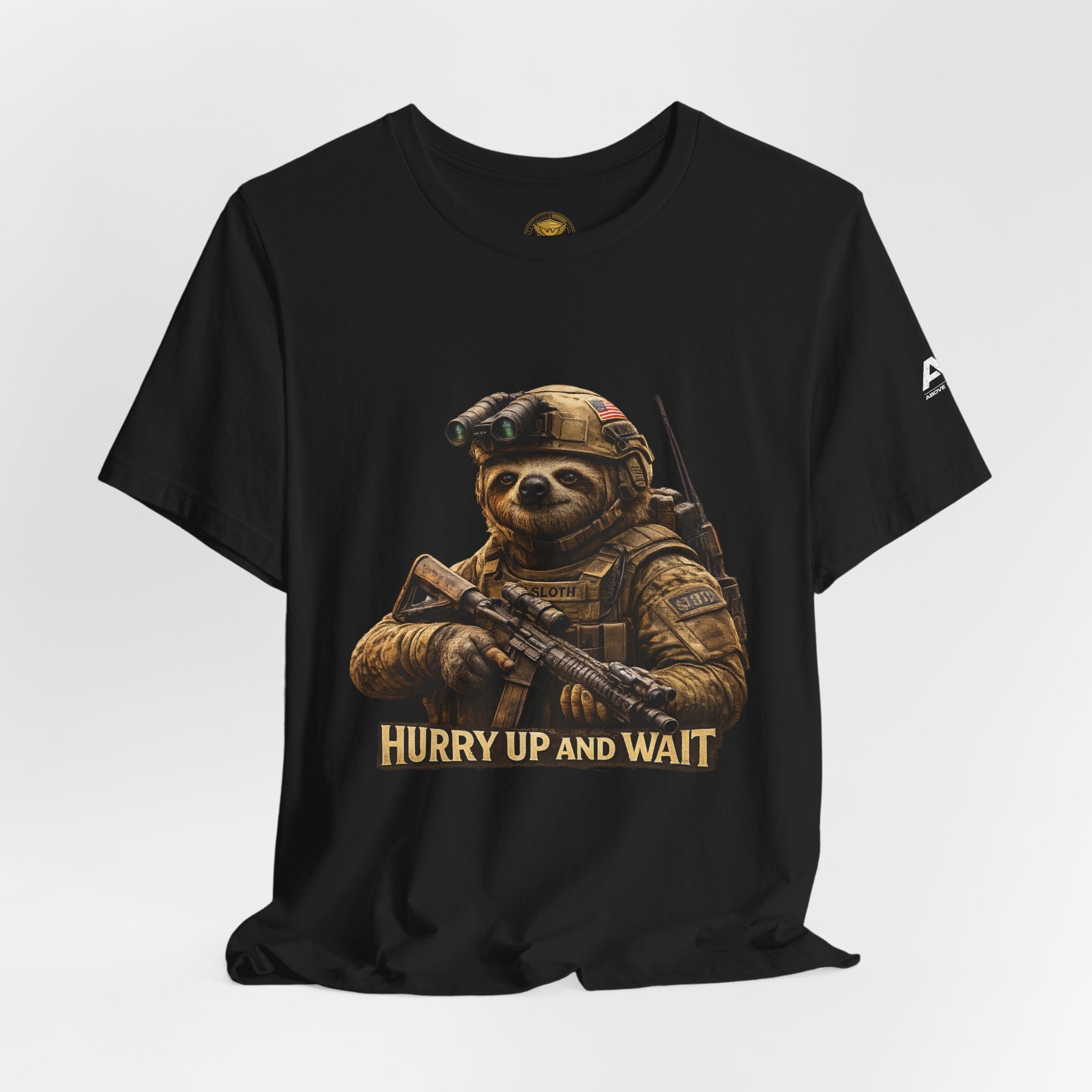 T-Shirt — 'Hurry Up and Wait' Military Sloth Graphic Tee