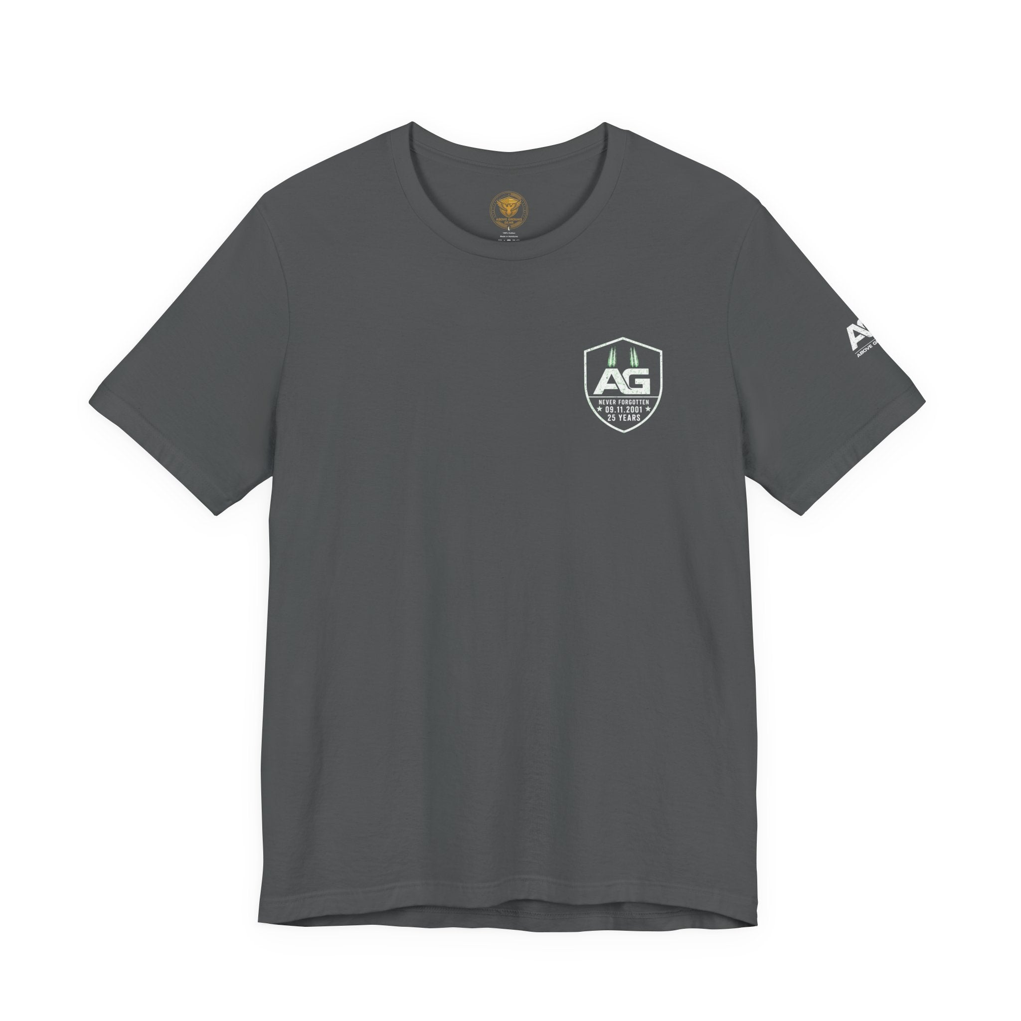 9/11 Memorial T-Shirt — "Never Forgotten 25 Years" American Flag Tribute Tee