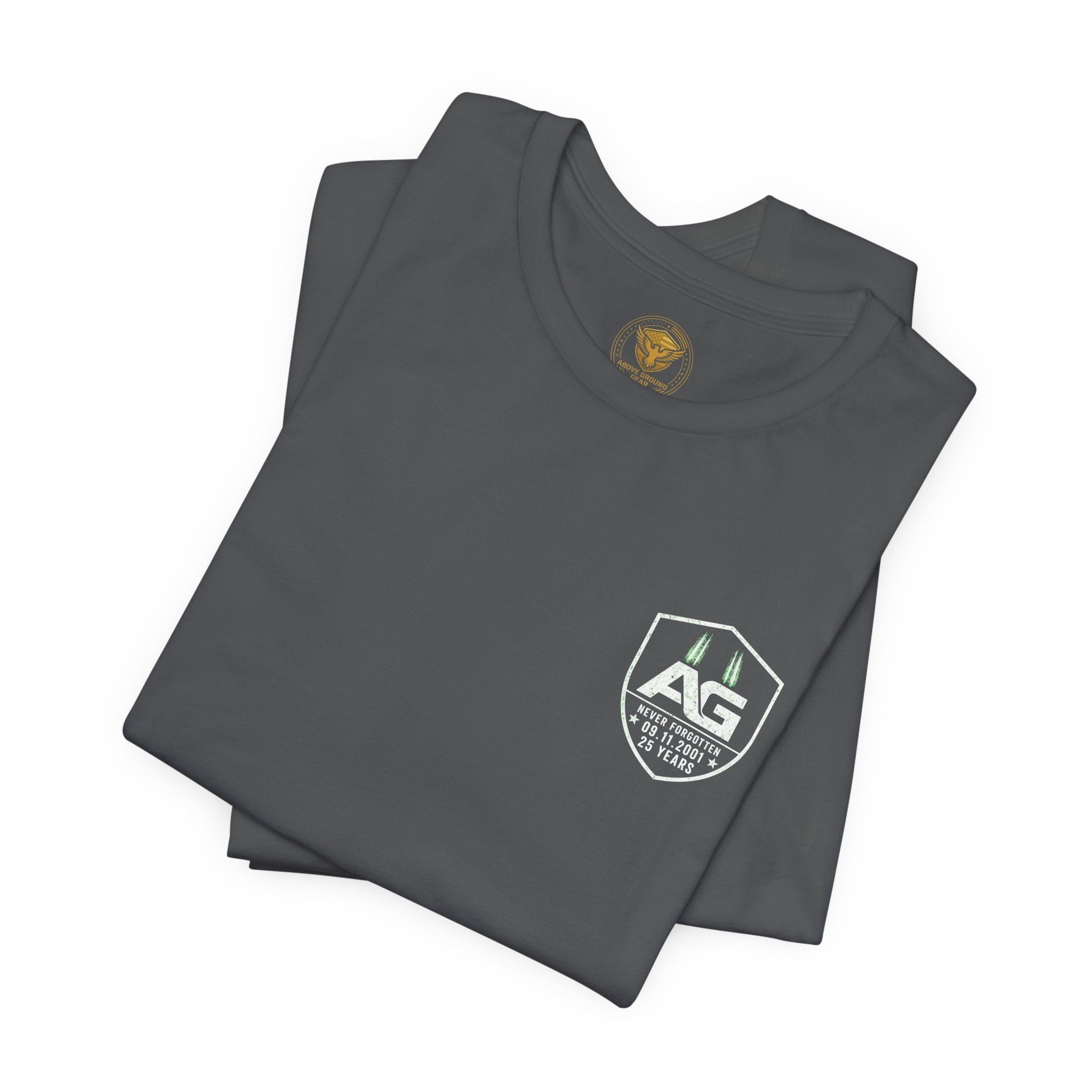9/11 Memorial T-Shirt — "Never Forgotten 25 Years" American Flag Tribute Tee