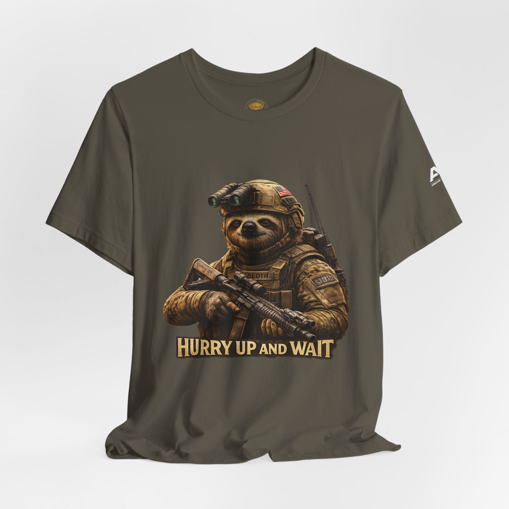 T-Shirt — 'Hurry Up and Wait' Military Sloth Graphic Tee