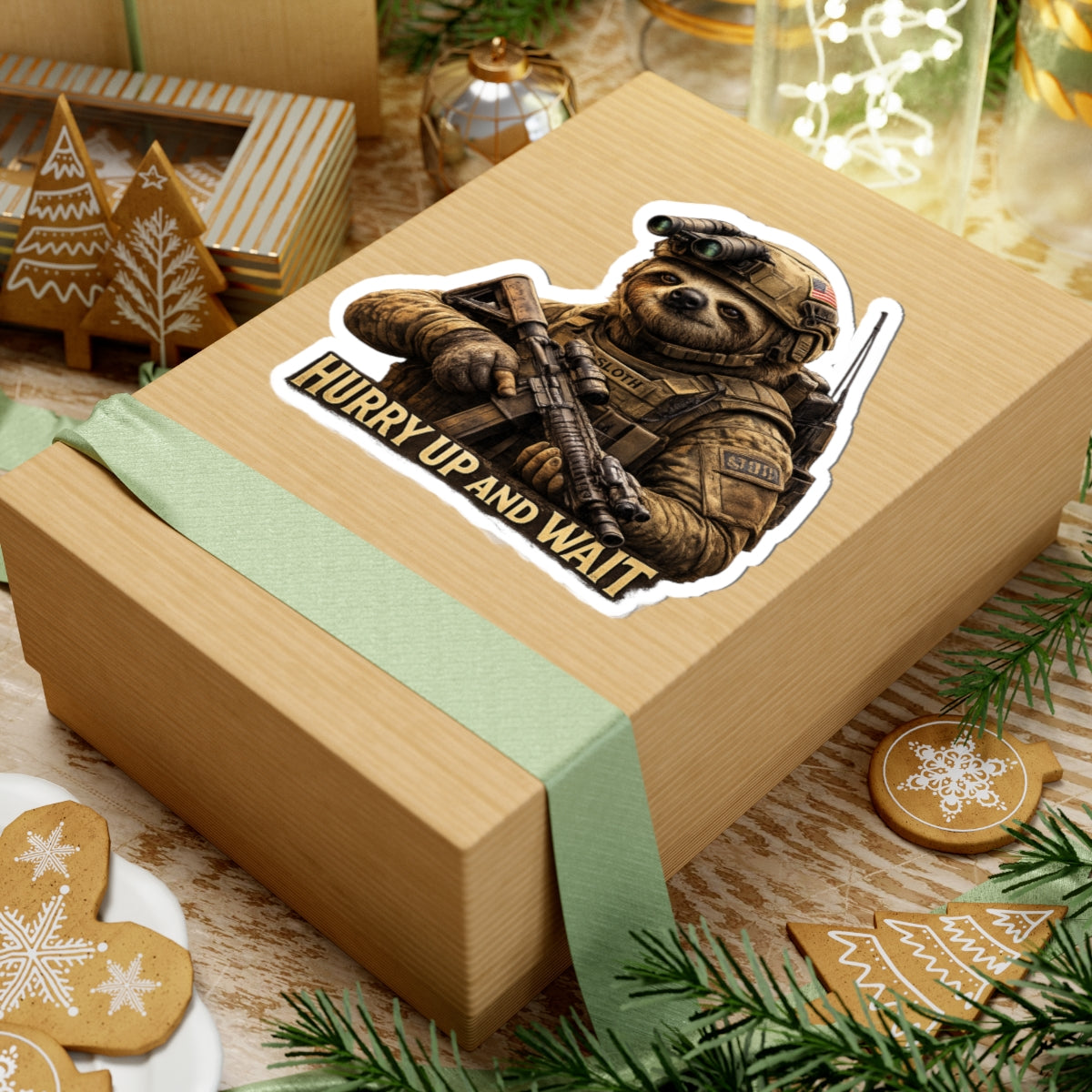 Hurry Up and Wait Military Sloth Sticker — Tactical Vinyl Kiss-Cut