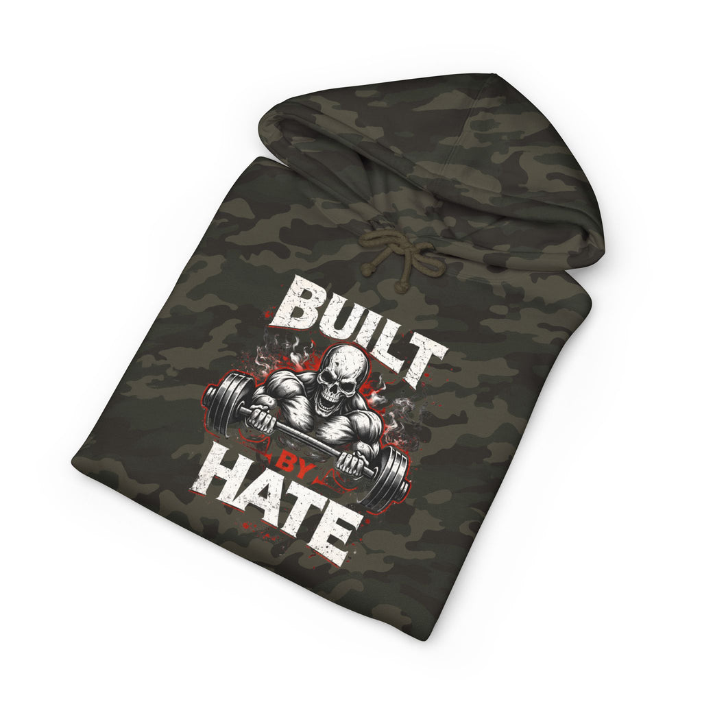 Built Not By Hate Camo Hoodie — Skull & Barbell Fitness Pullover