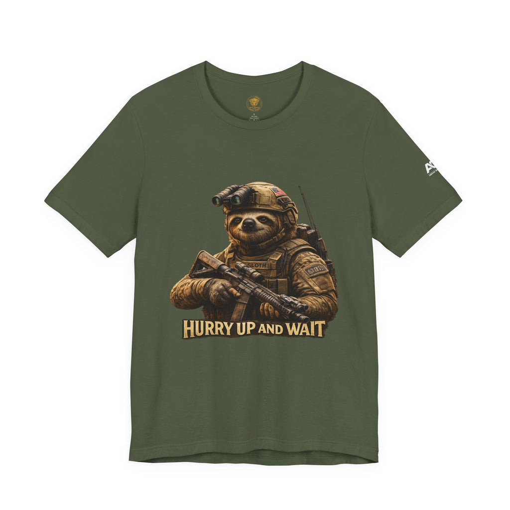 T-Shirt — 'Hurry Up and Wait' Military Sloth Graphic Tee