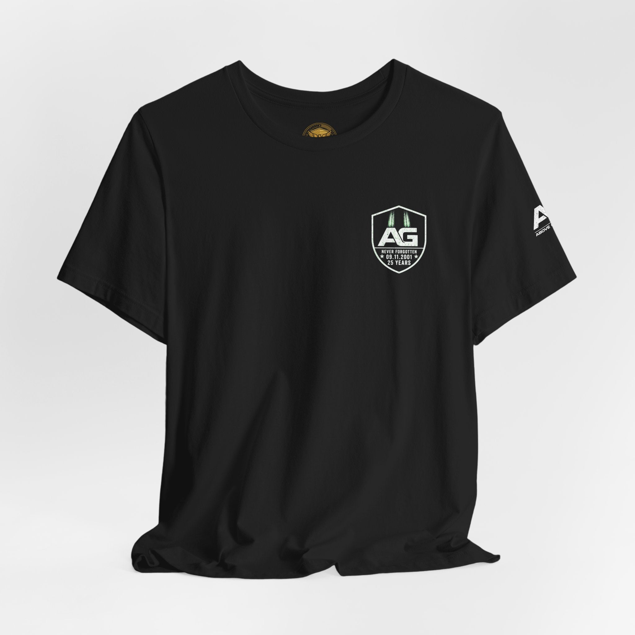 9/11 Memorial T-Shirt — "Never Forgotten 25 Years" American Flag Tribute Tee
