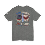 9/11 Memorial T-Shirt — "Never Forgotten 25 Years" American Flag Tribute Tee