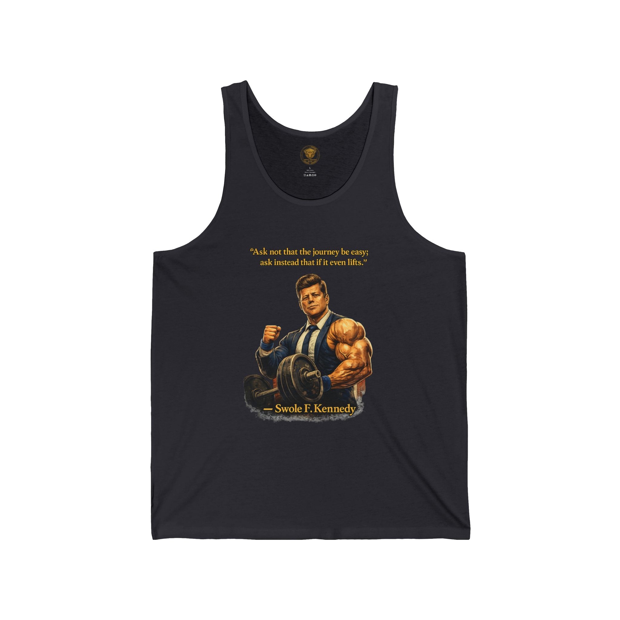 Muscle JFK Tank Top – 'Ask not...' Vintage Political Humor Fitness Tee