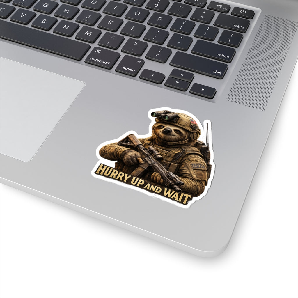 Hurry Up and Wait Military Sloth Sticker — Tactical Vinyl Kiss-Cut