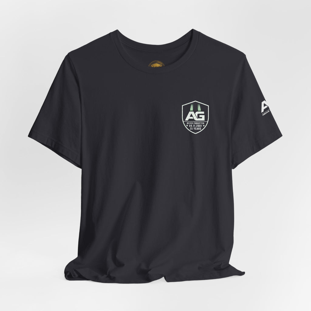 9/11 Tribute T-Shirt — "The Fallen, The Faithful, The Free" 25th Anniversary Memorial Tee