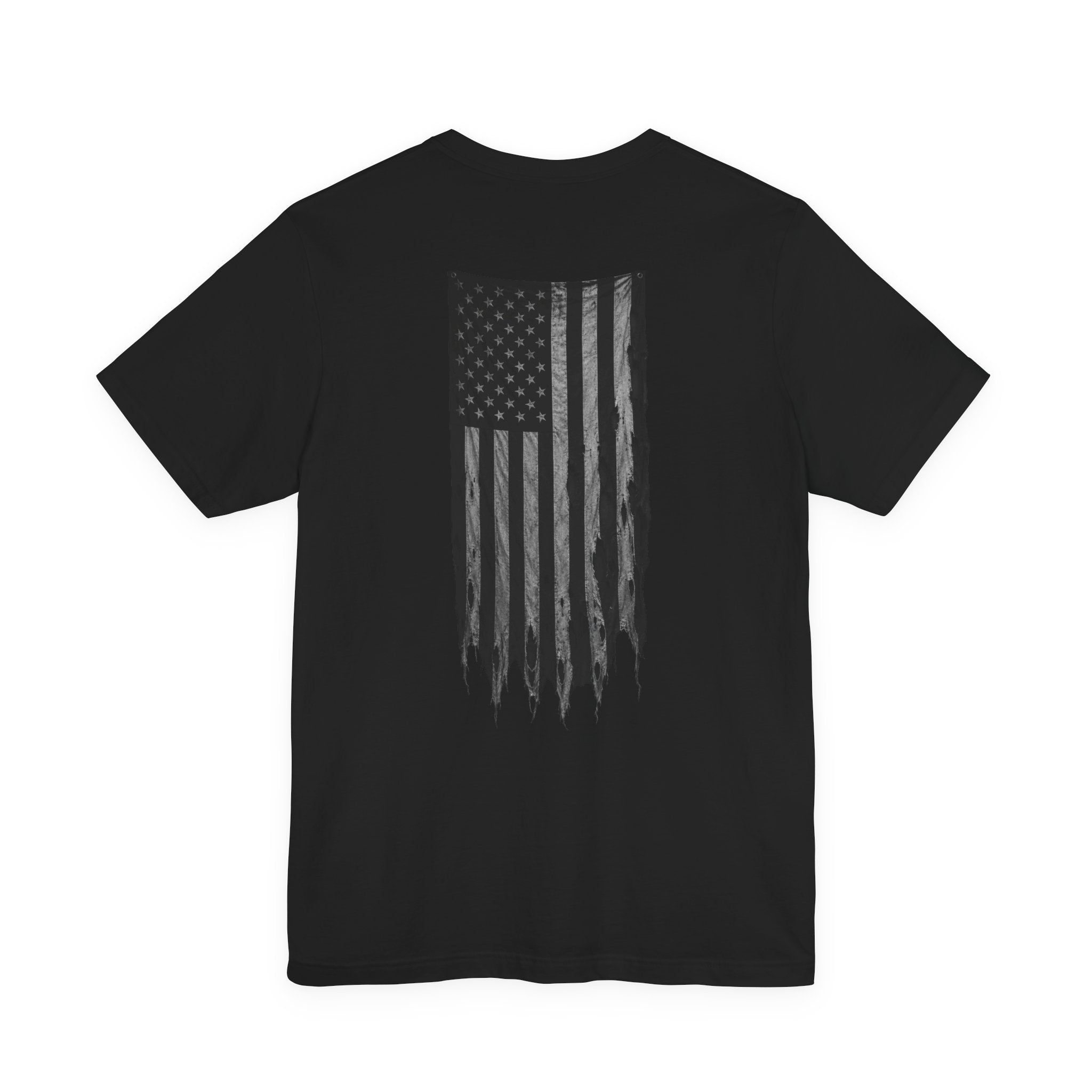 Distressed American Flag Tee — Vintage Black Patriotic T-Shirt
