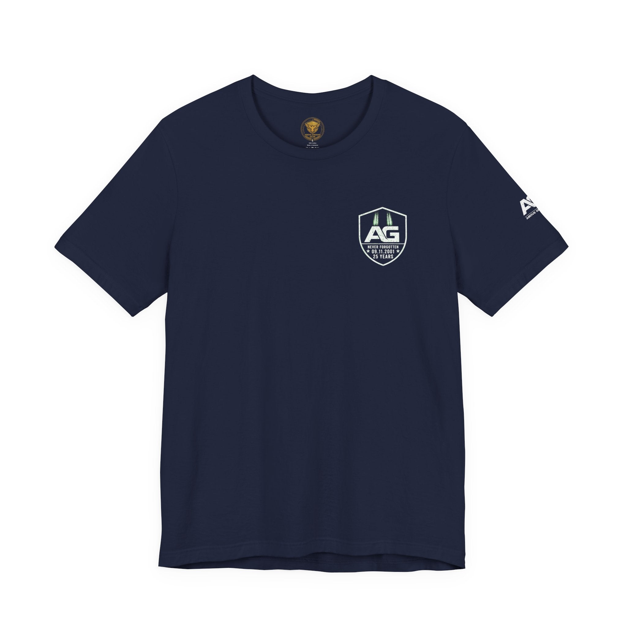 9/11 Memorial T-Shirt — "Never Forgotten 25 Years" American Flag Tribute Tee